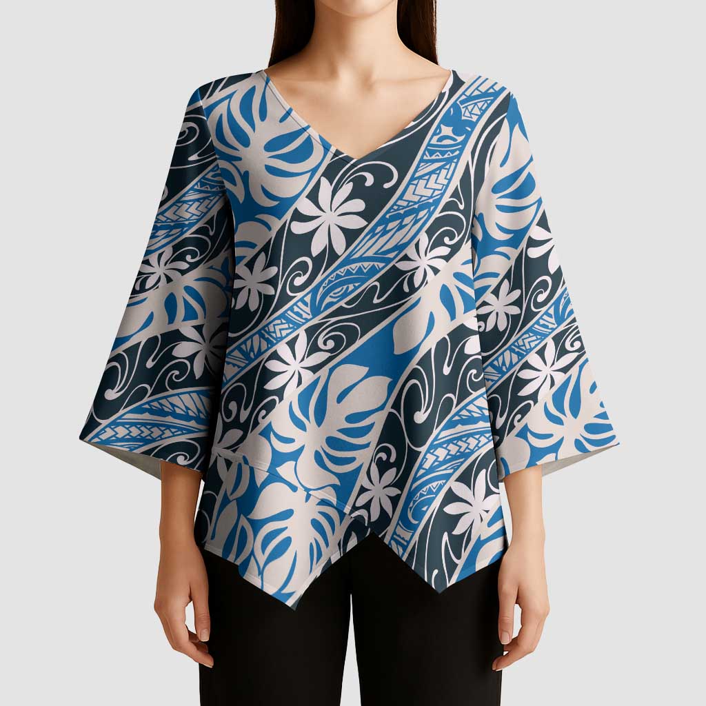 Ninamu Tahiti Tiare Monstera Kimono Sleeve Blouse Polynesian Pattern Curve Style - Polynesian Pride