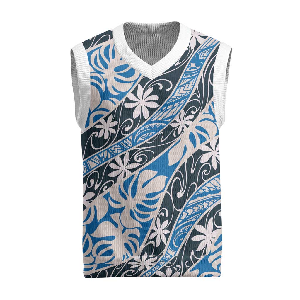 Ninamu Tahiti Tiare Monstera Christmas Knitted V-Neck Vest Polynesian Pattern Curve Style - Polynesian Pride