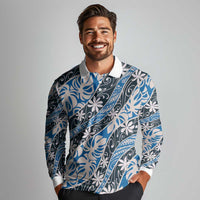 Ninamu Tahiti Tiare Monstera Long Sleeve Polo Shirt Polynesian Pattern Curve Style - Polynesian Pride