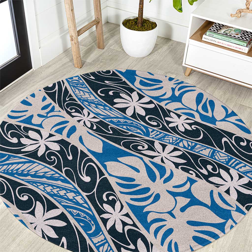 Ninamu Tahiti Tiare Monstera Round Carpet Polynesian Pattern Curve Style - Polynesian Pride