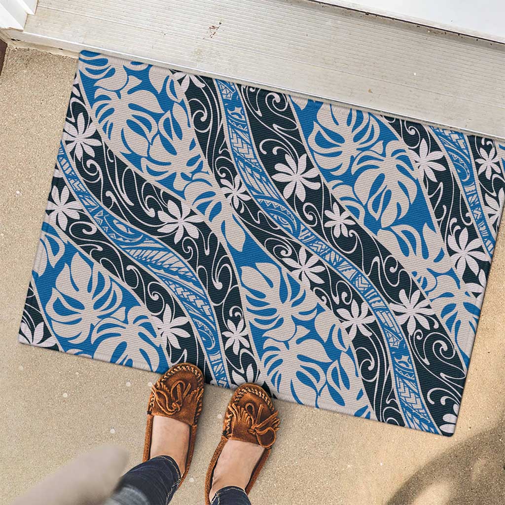 Ninamu Tahiti Tiare Monstera Rubber Doormat Polynesian Pattern Curve Style - Polynesian Pride
