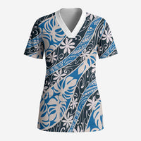 Ninamu Tahiti Tiare Monstera Scrub Top Polynesian Pattern Curve Style - Polynesian Pride