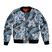 Ninamu Tahiti Tiare Monstera Sleeve Zip Bomber Jacket Polynesian Pattern Curve Style - Polynesian Pride