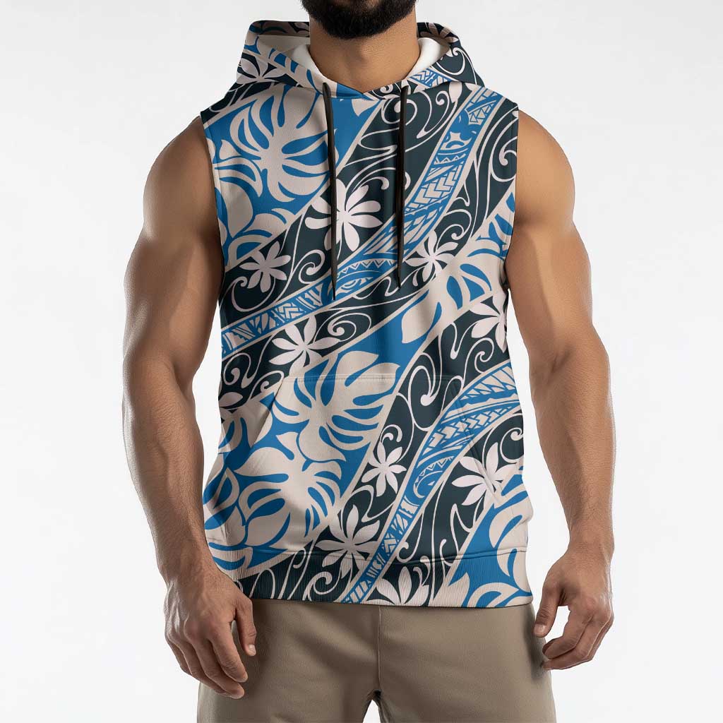 Ninamu Tahiti Tiare Monstera Sleeveless Hoodie Polynesian Pattern Curve Style - Polynesian Pride