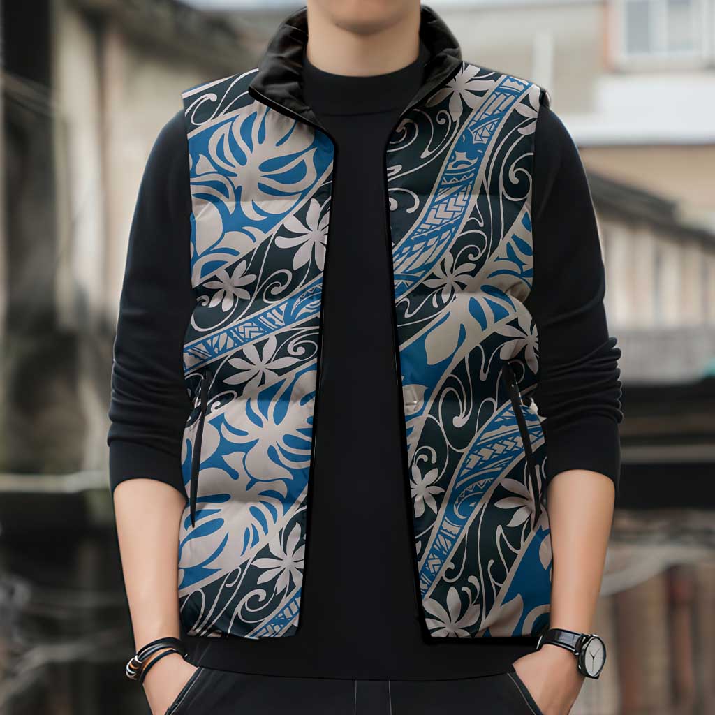 Ninamu Tahiti Tiare Monstera Sleeveless Puffer Jacket Polynesian Pattern Curve Style - Polynesian Pride