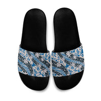Ninamu Tahiti Tiare Monstera Slide Sandals Polynesian Pattern Curve Style - Polynesian Pride