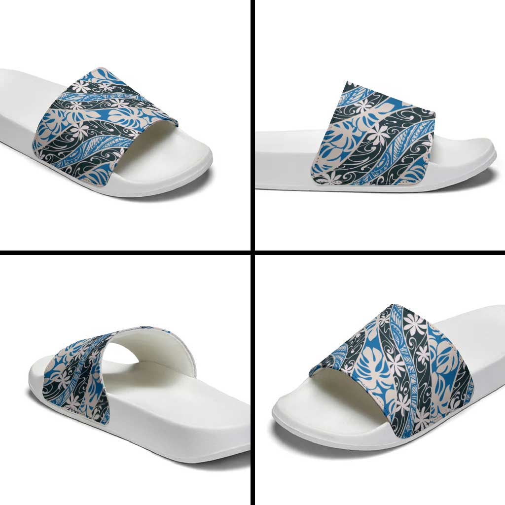 Ninamu Tahiti Tiare Monstera Slide Sandals Polynesian Pattern Curve Style - Polynesian Pride