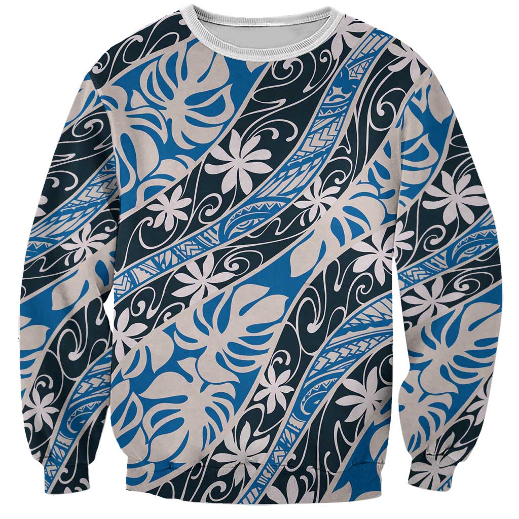 Ninamu Tahiti Tiare Monstera Sweatshirt Polynesian Pattern Curve Style - Polynesian Pride