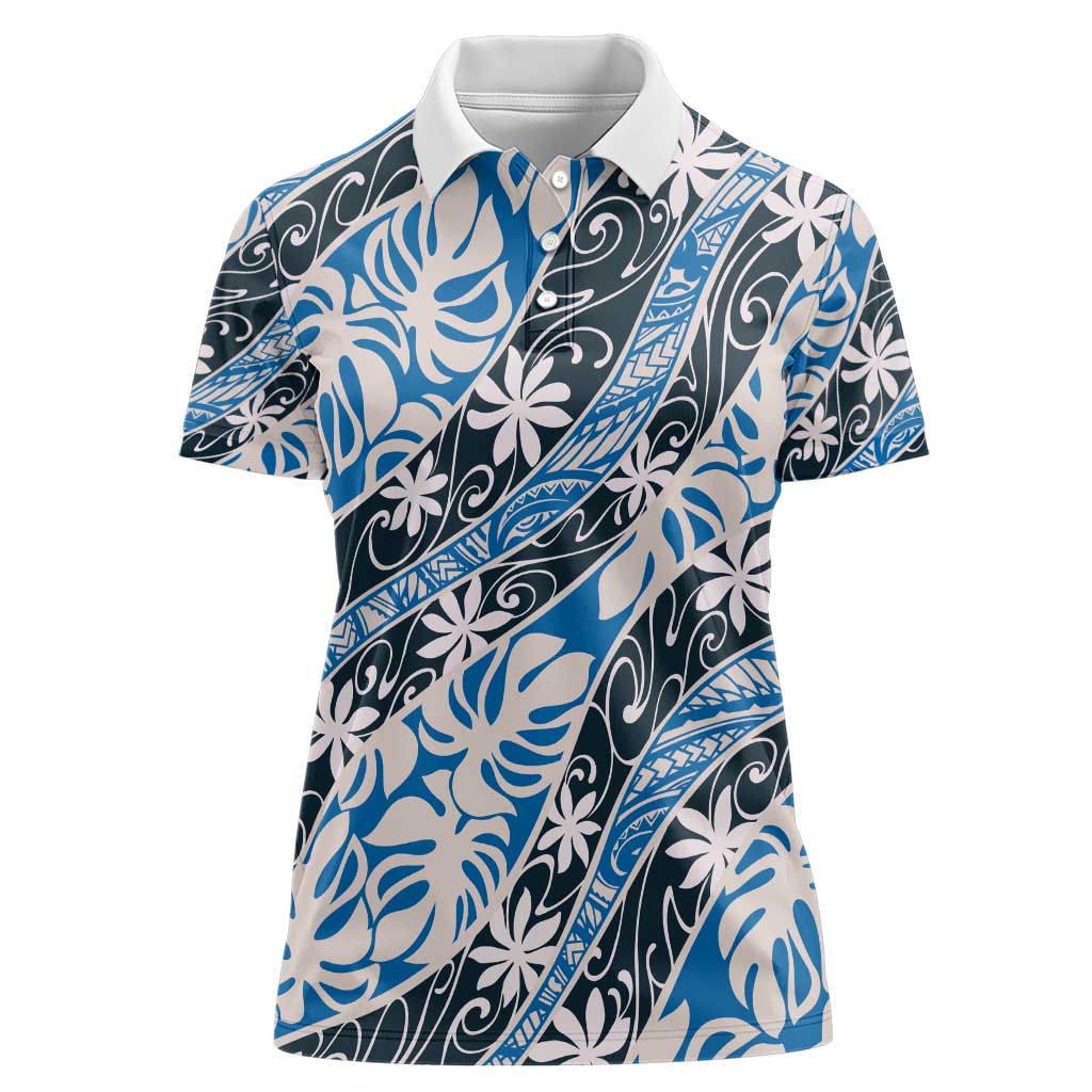Ninamu Tahiti Tiare Monstera Women Polo Shirt Polynesian Pattern Curve Style - Polynesian Pride