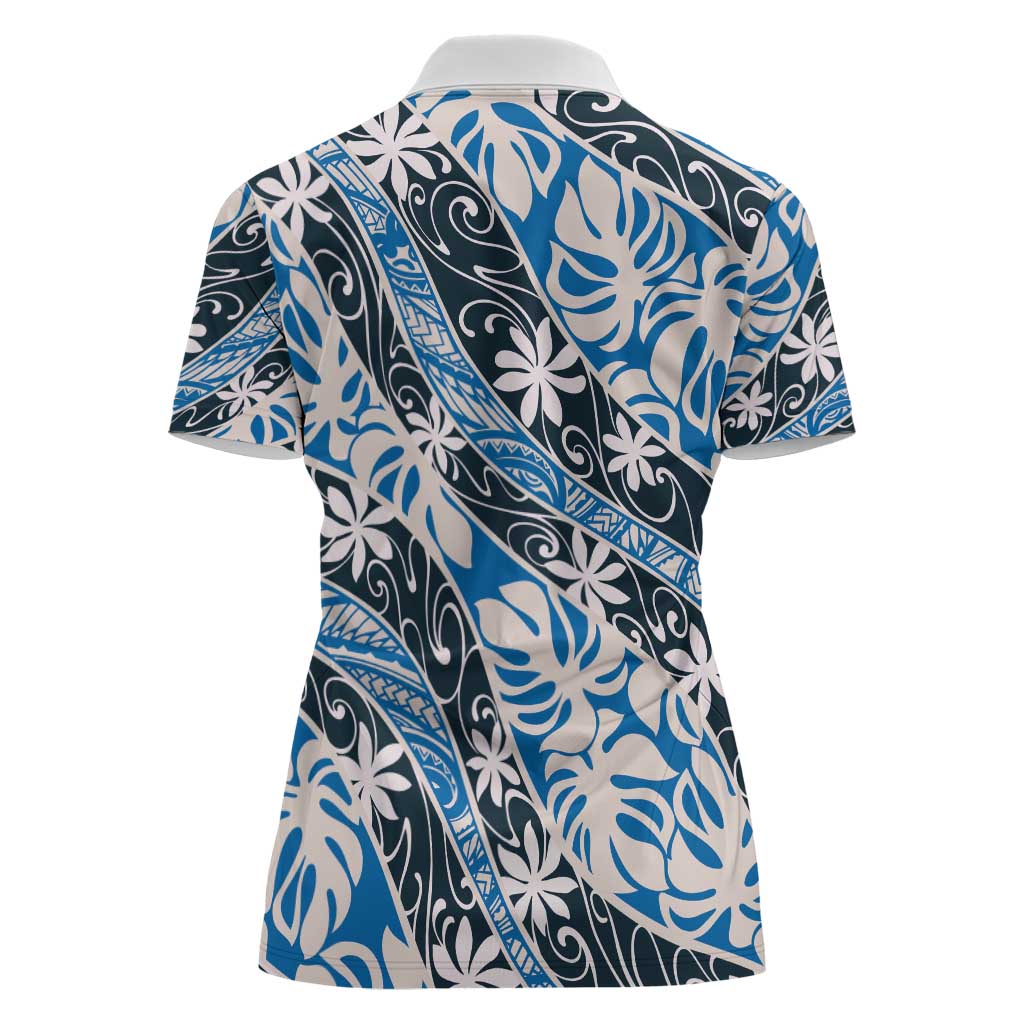 Ninamu Tahiti Tiare Monstera Women Polo Shirt Polynesian Pattern Curve Style - Polynesian Pride