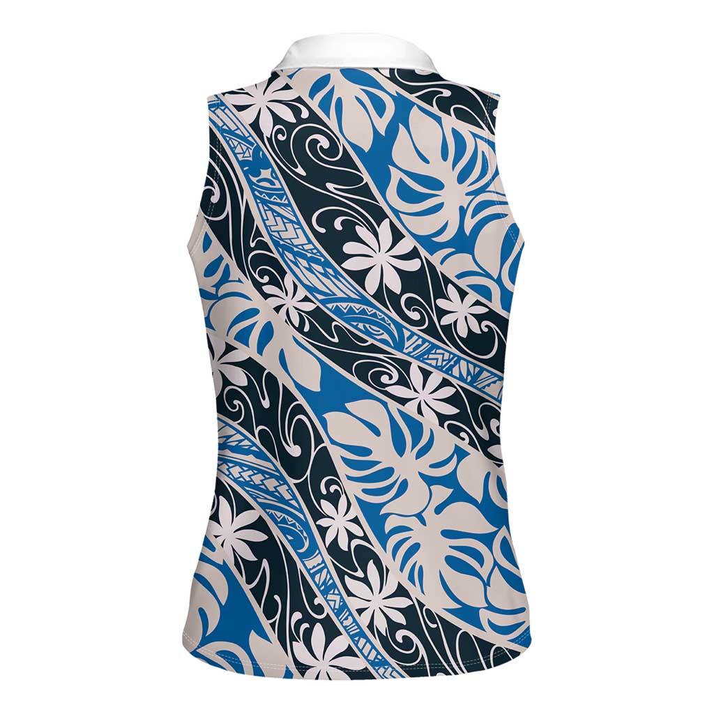 Ninamu Tahiti Tiare Monstera Women Sleeveless Polo Shirt Polynesian Pattern Curve Style - Polynesian Pride