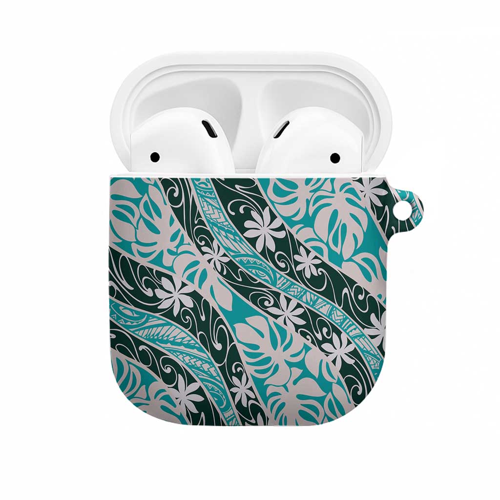 Cyan Tahiti Tiare Monstera AirPods Case Polynesian Pattern Curve Style - Polynesian Pride
