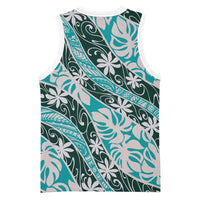 Cyan Tahiti Tiare Monstera Basketball Jersey Polynesian Pattern Curve Style - Polynesian Pride