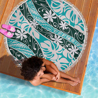 Cyan Tahiti Tiare Monstera Beach Blanket Polynesian Pattern Curve Style - Polynesian Pride