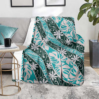 Cyan Tahiti Tiare Monstera Blanket Polynesian Pattern Curve Style - Polynesian Pride