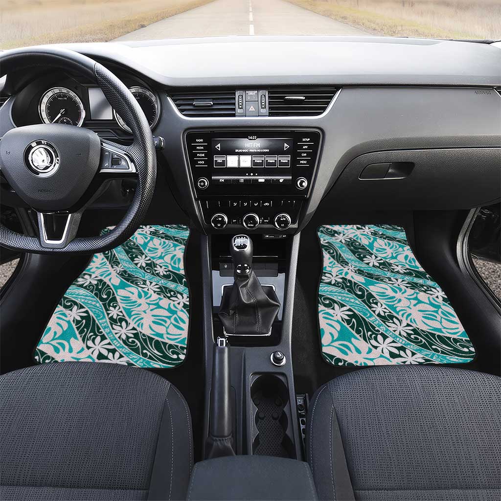Cyan Tahiti Tiare Monstera Car Mats Polynesian Pattern Curve Style - Polynesian Pride