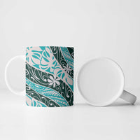 Cyan Tahiti Tiare Monstera Ceramic Mug Polynesian Pattern Curve Style - Polynesian Pride