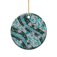 Cyan Tahiti Tiare Monstera Ceramic Ornament Polynesian Pattern Curve Style - Polynesian Pride
