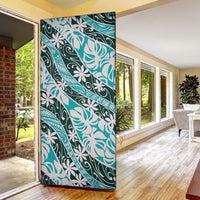 Cyan Tahiti Tiare Monstera Door Cover Polynesian Pattern Curve Style - Polynesian Pride
