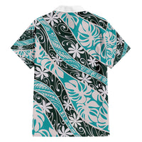 Cyan Tahiti Tiare Monstera Family Matching Long Sleeve Bodycon Dress and Hawaiian Shirt Polynesian Pattern Curve Style - Polynesian Pride