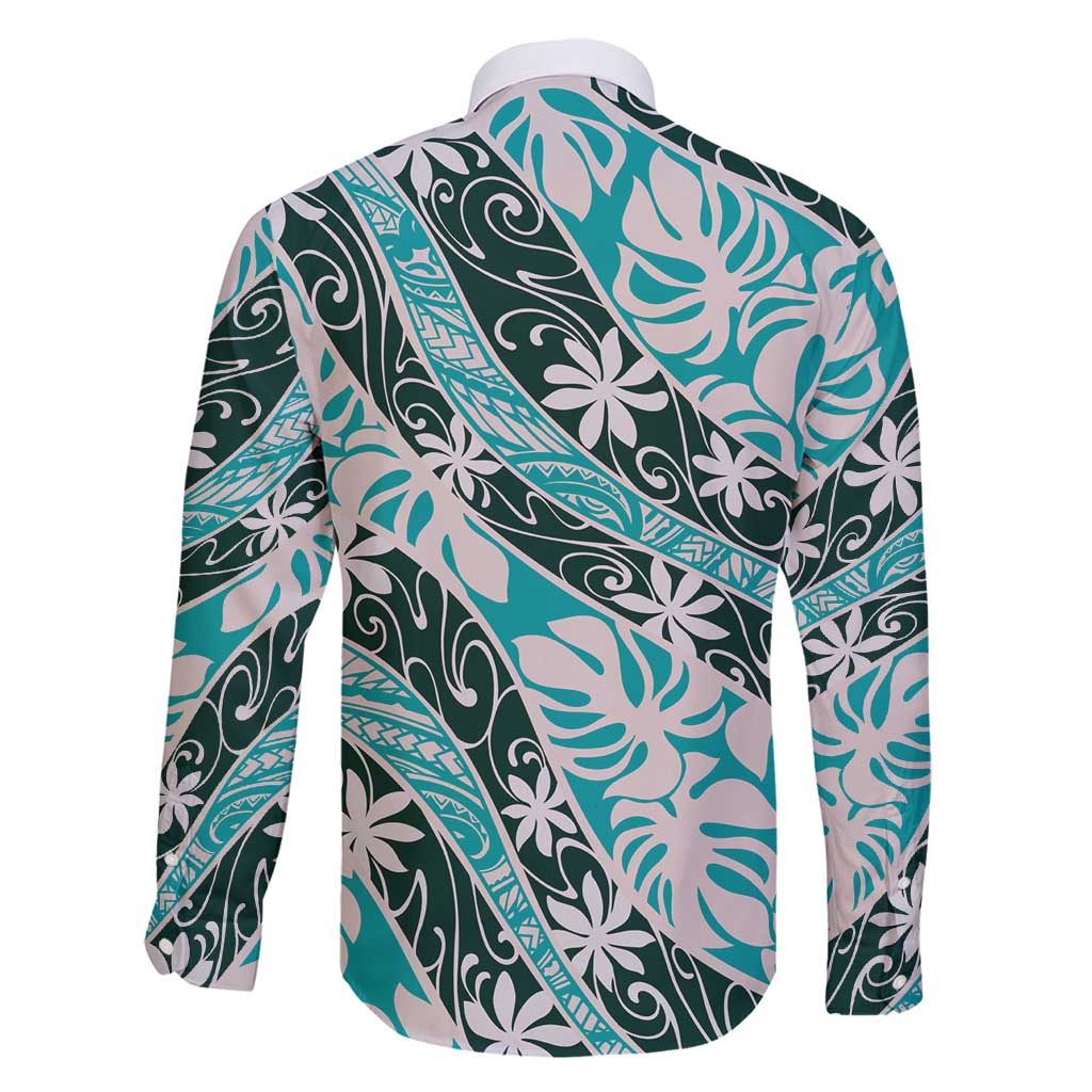 Cyan Tahiti Tiare Monstera Family Matching Mermaid Dress and Hawaiian Shirt Polynesian Pattern Curve Style - Polynesian Pride