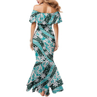 Cyan Tahiti Tiare Monstera Family Matching Mermaid Dress and Hawaiian Shirt Polynesian Pattern Curve Style - Polynesian Pride