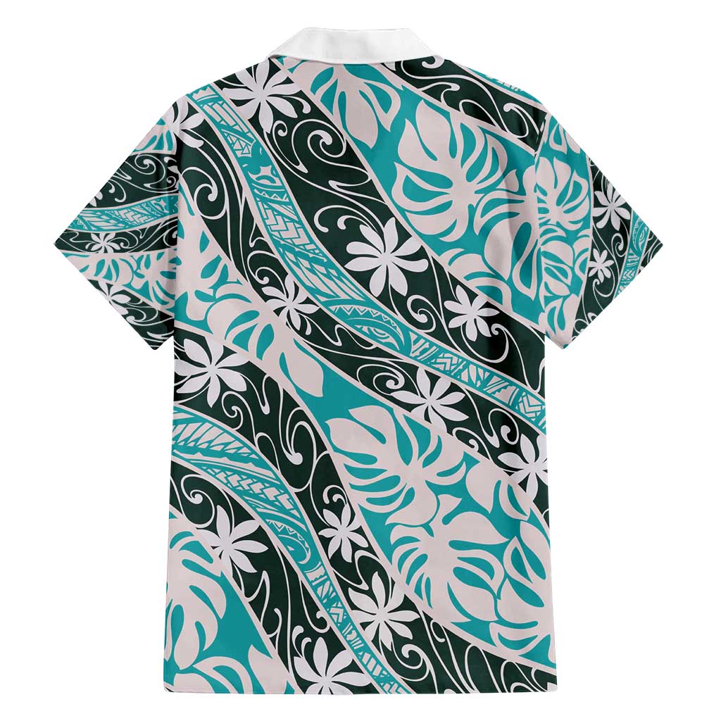 Cyan Tahiti Tiare Monstera Family Matching Off Shoulder Maxi Dress and Hawaiian Shirt Polynesian Pattern Curve Style - Polynesian Pride