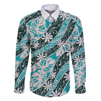 Cyan Tahiti Tiare Monstera Family Matching Short Sleeve Bodycon Dress and Hawaiian Shirt Polynesian Pattern Curve Style - Polynesian Pride