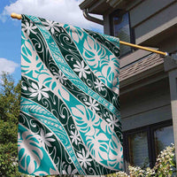 Cyan Tahiti Tiare Monstera Garden Flag Polynesian Pattern Curve Style - Polynesian Pride