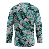 Cyan Tahiti Tiare Monstera Hockey Jersey Polynesian Pattern Curve Style - Polynesian Pride
