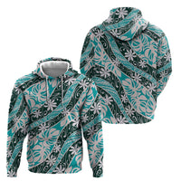 Cyan Tahiti Tiare Monstera Hoodie Polynesian Pattern Curve Style - Polynesian Pride