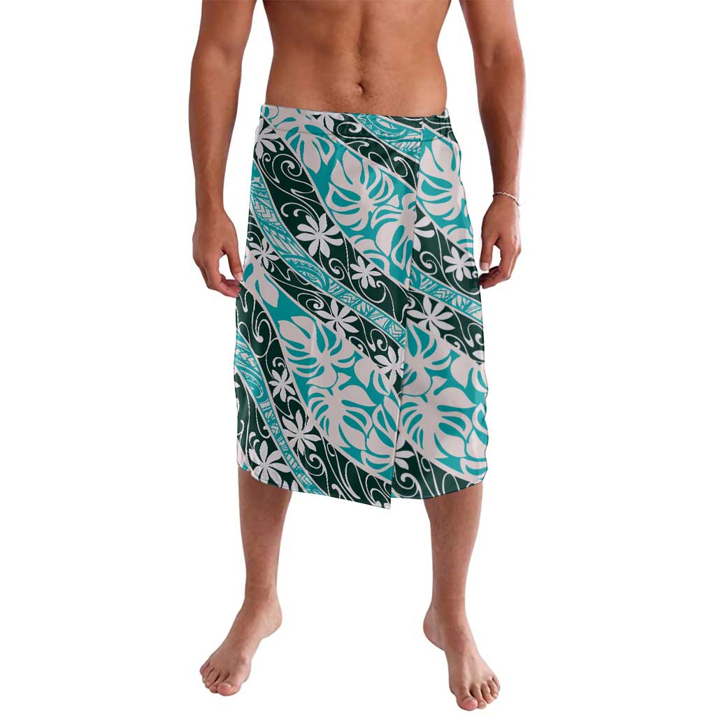 Cyan Tahiti Tiare Monstera Lavalava Polynesian Pattern Curve Style - Polynesian Pride