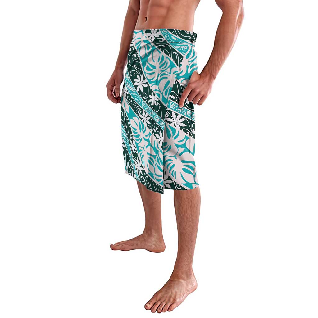 Cyan Tahiti Tiare Monstera Lavalava Polynesian Pattern Curve Style - Polynesian Pride