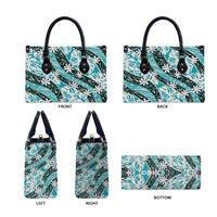 Cyan Tahiti Tiare Monstera Leather Bag Polynesian Pattern Curve Style - Polynesian Pride