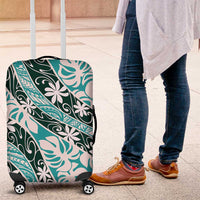 Cyan Tahiti Tiare Monstera Luggage Cover Polynesian Pattern Curve Style - Polynesian Pride