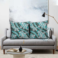 Cyan Tahiti Tiare Monstera Pillow Cover Polynesian Pattern Curve Style - Polynesian Pride
