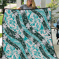 Cyan Tahiti Tiare Monstera Quilt Polynesian Pattern Curve Style - Polynesian Pride