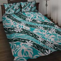 Cyan Tahiti Tiare Monstera Quilt Bed Set Polynesian Pattern Curve Style - Polynesian Pride