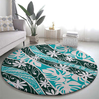 Cyan Tahiti Tiare Monstera Round Carpet Polynesian Pattern Curve Style - Polynesian Pride