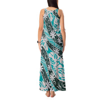 Cyan Tahiti Tiare Monstera Tank Maxi Dress Polynesian Pattern Curve Style - Polynesian Pride