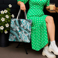 Cyan Tahiti Tiare Monstera Tote Bag Polynesian Pattern Curve Style - Polynesian Pride