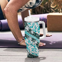 Cyan Tahiti Tiare Monstera Tumbler With Handle Polynesian Pattern Curve Style - Polynesian Pride