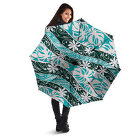 Cyan Tahiti Tiare Monstera Umbrella Polynesian Pattern Curve Style - Polynesian Pride
