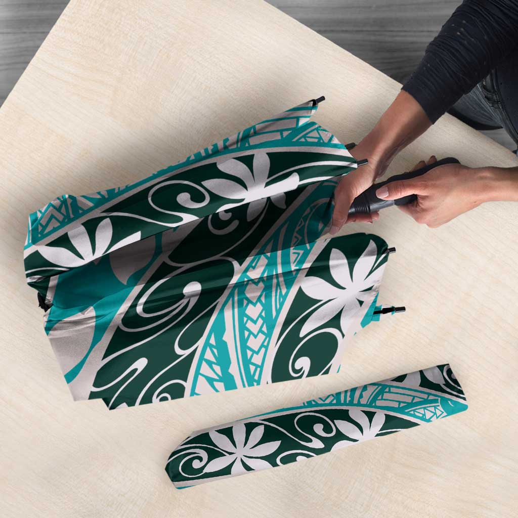 Cyan Tahiti Tiare Monstera Umbrella Polynesian Pattern Curve Style - Polynesian Pride
