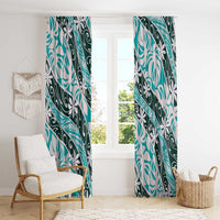 Cyan Tahiti Tiare Monstera Window Curtain Polynesian Pattern Curve Style - Polynesian Pride