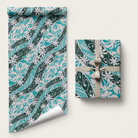 Cyan Tahiti Tiare Monstera Wrapping Paper Polynesian Pattern Curve Style - Polynesian Pride