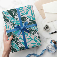 Cyan Tahiti Tiare Monstera Wrapping Paper Polynesian Pattern Curve Style - Polynesian Pride