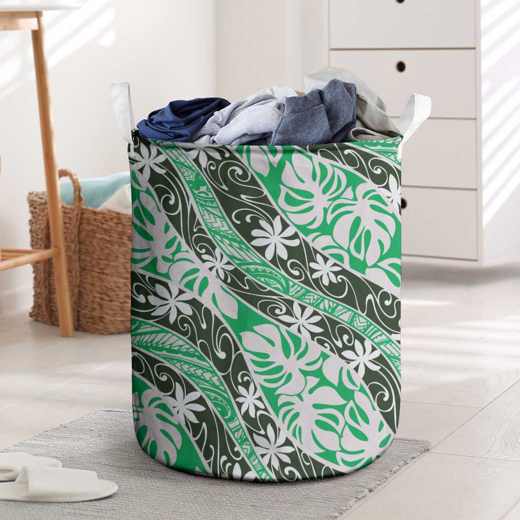 Matie Tahiti Tiare Monstera Laundry Basket Polynesian Pattern Curve Style - Polynesian Pride