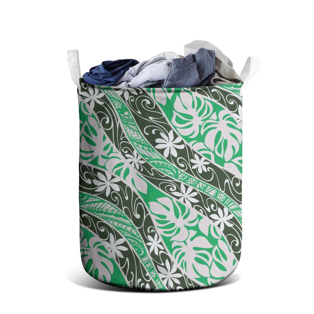 Matie Tahiti Tiare Monstera Laundry Basket Polynesian Pattern Curve Style - Polynesian Pride