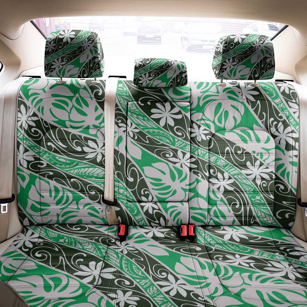 Matie Tahiti Tiare Monstera Back Car Seat Cover Polynesian Pattern Curve Style - Polynesian Pride